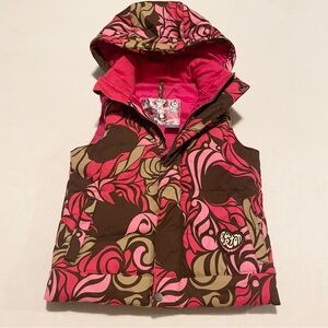 Burton Sugar & Spice DryRide Girls Puffer Vest Pink Brown Swirl Print Size M 7/8
